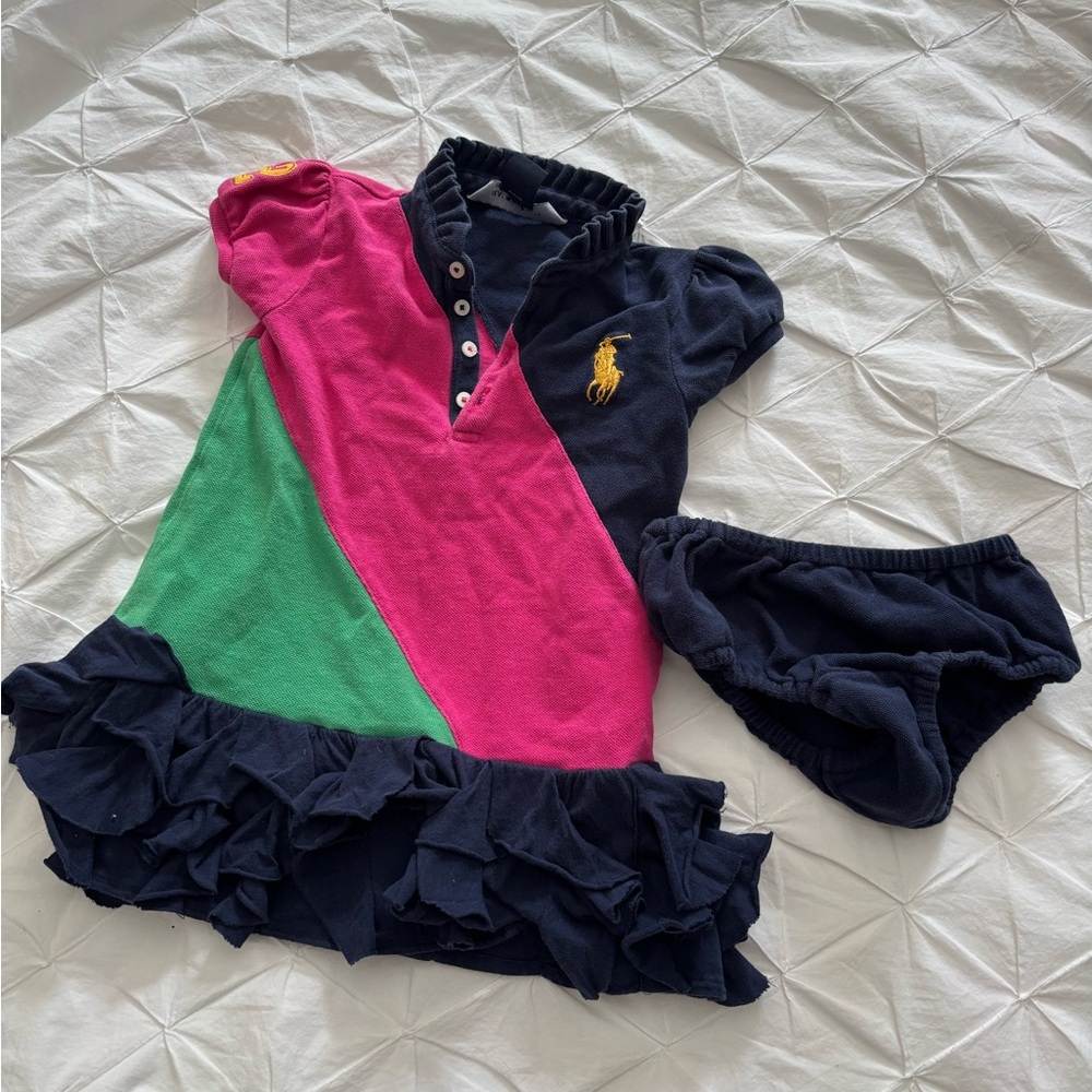 Ralph Lauren Kids Colorblock Polo Dress - Pink, Green, and Navy